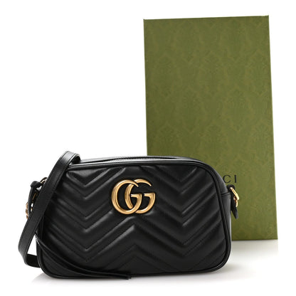 Calfskin Matelasse Small GG Marmont Chain Shoulder Bag Black