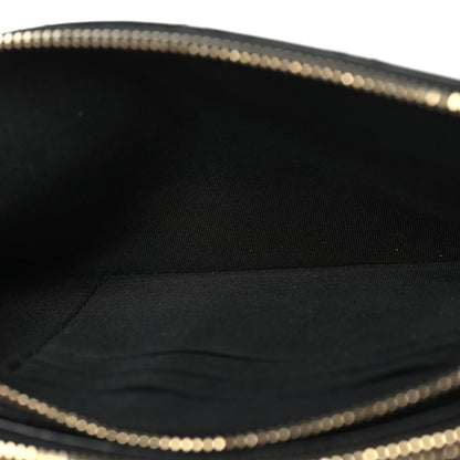 Goatskin Enamel Quilted Small Clutch With Chain Black