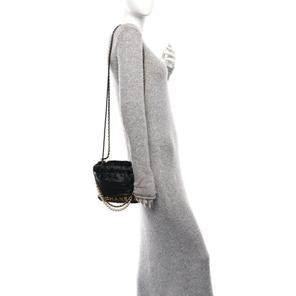 Shiny Crumpled Calfskin Quilted Pearl Mini Chanel 22 Black
