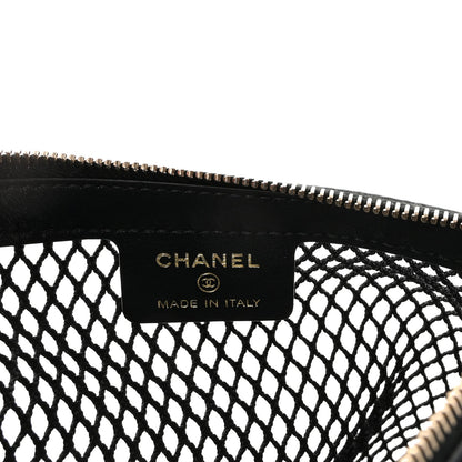 Mesh Shiny Lambskin Chain Hobo Black