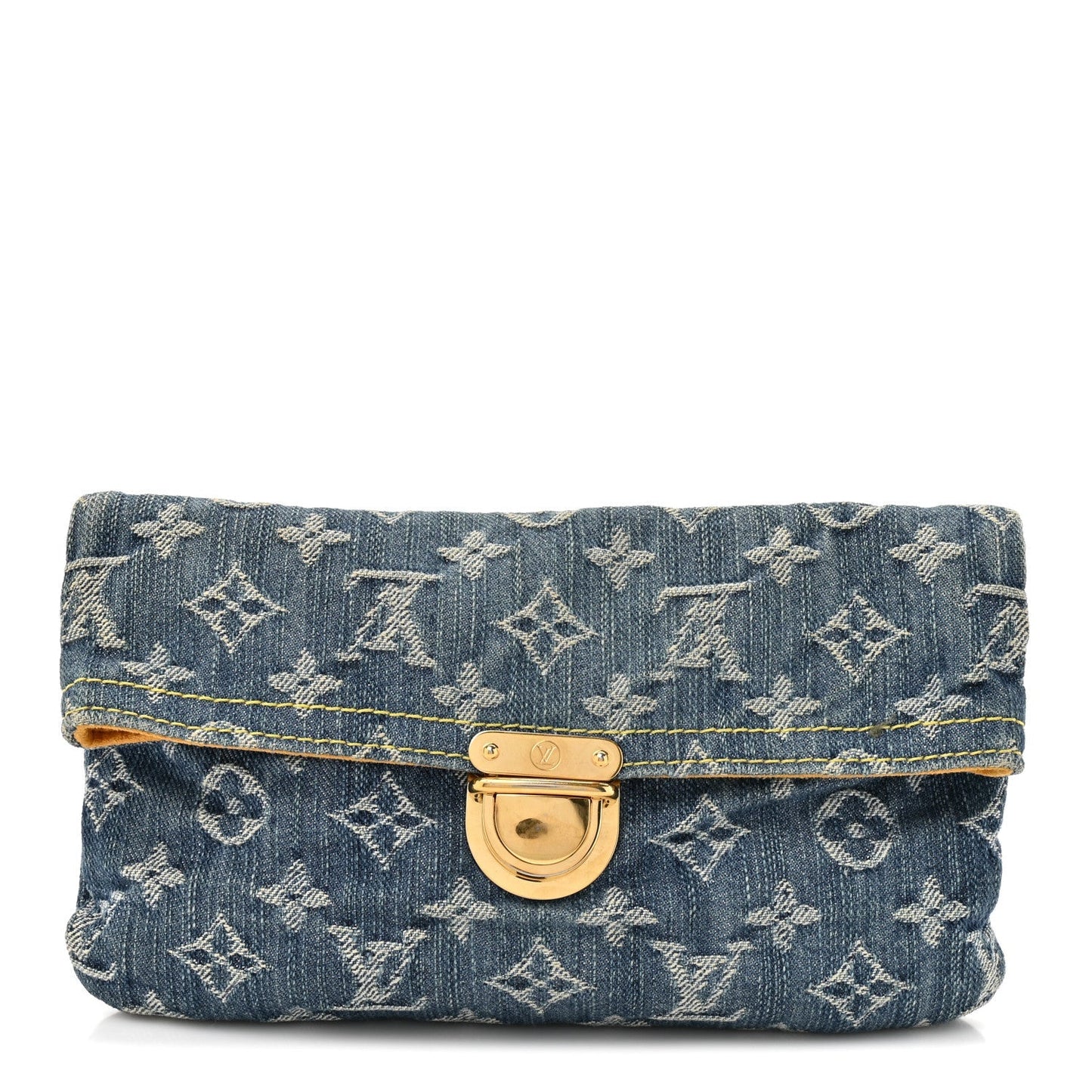Monogram Denim Pochette Plat Clutch Blue