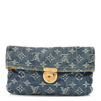 Monogram Denim Pochette Plat Clutch Blue
