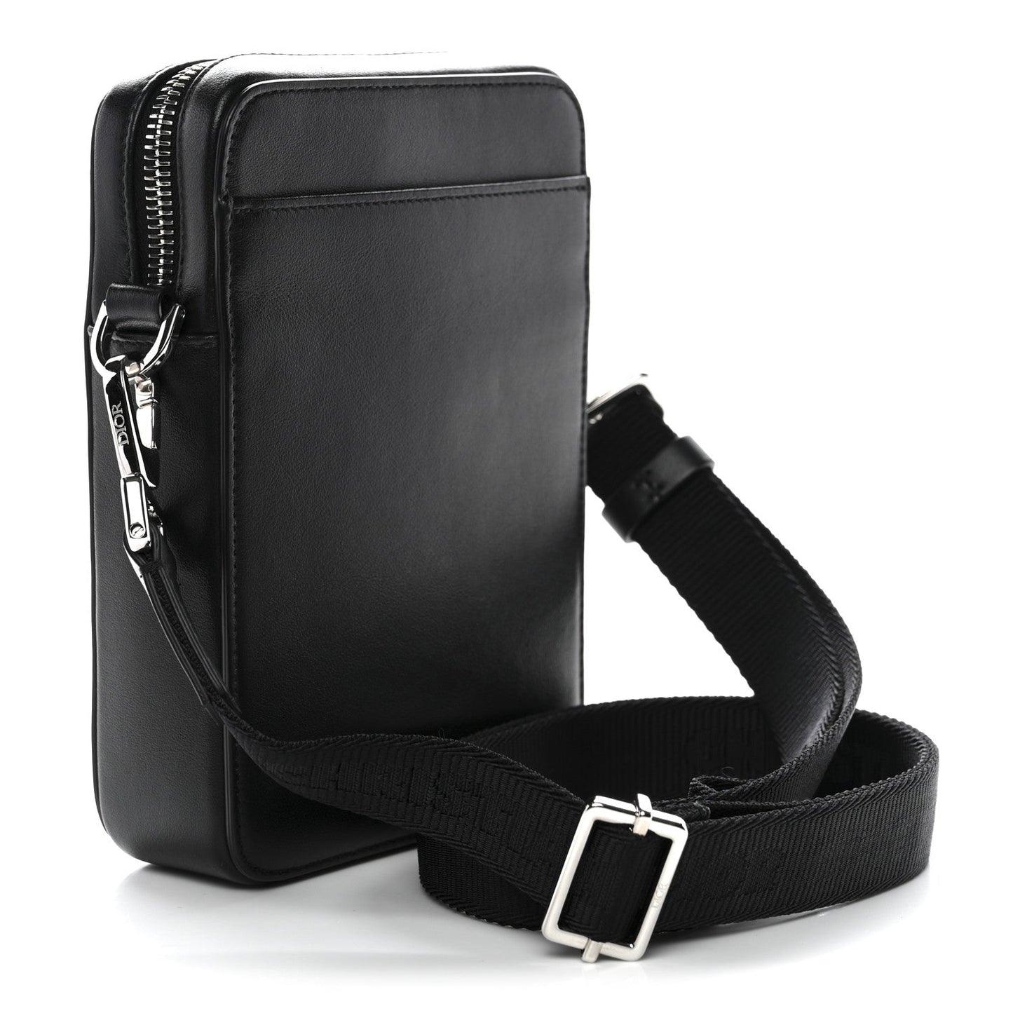 Calfskin Oblique Galaxy Perforated World Tour Messenger Pouch Black