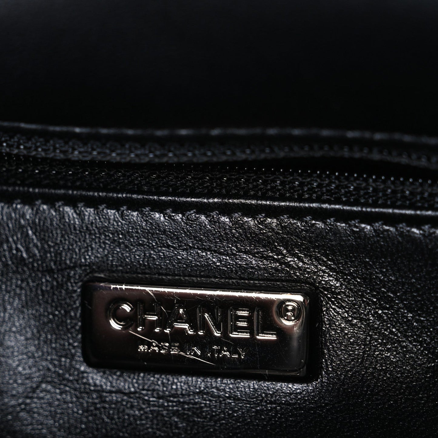 Satin Diamante CC Logo Small Flap Black Ruthenium