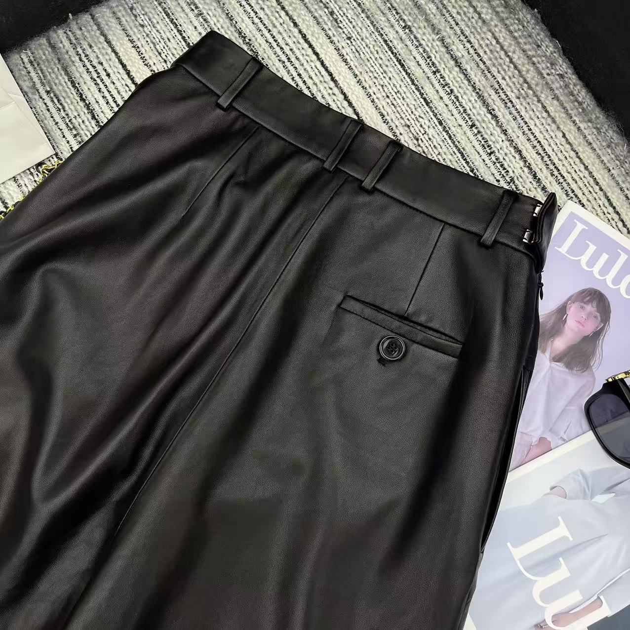 Loewe Wide-Leg Trousers Black Nappa Leather 348563