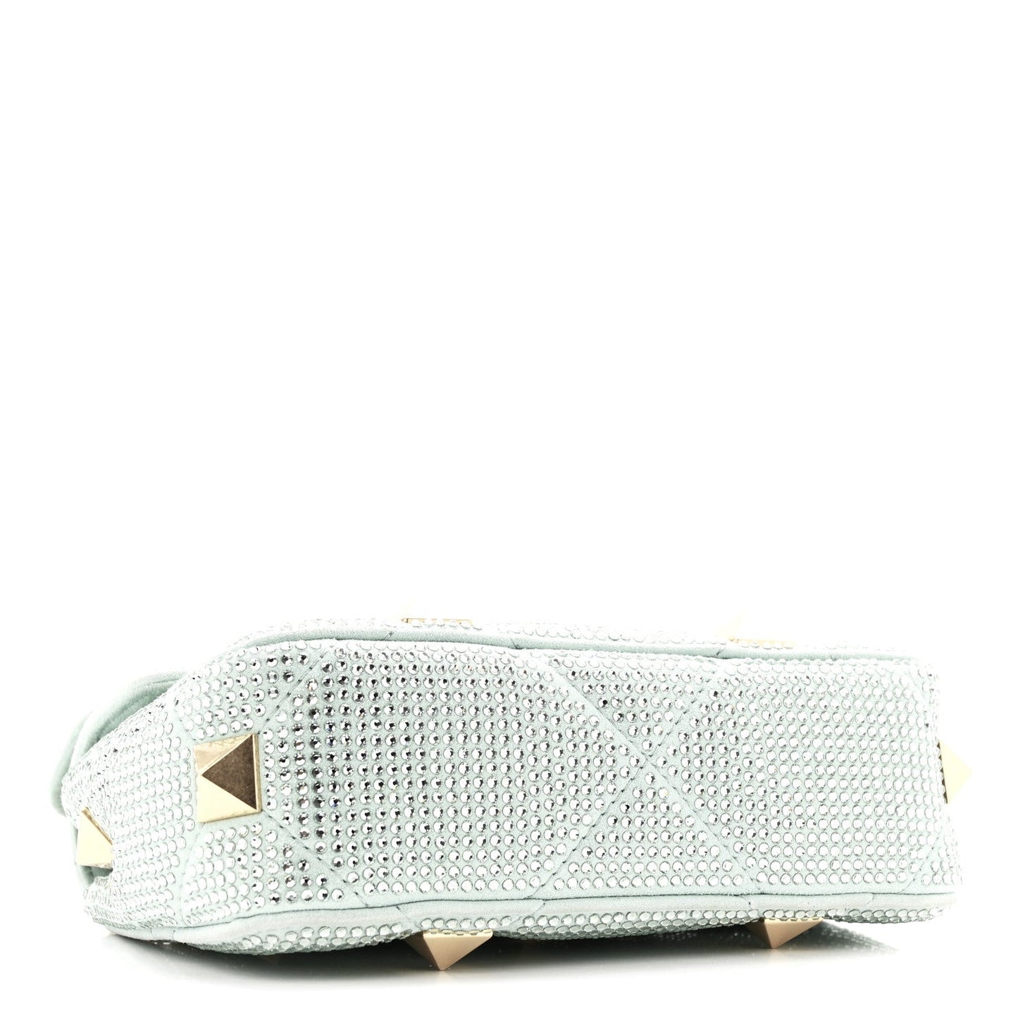 Crystal Suede Small Roman Stud Shoulder Bag Green