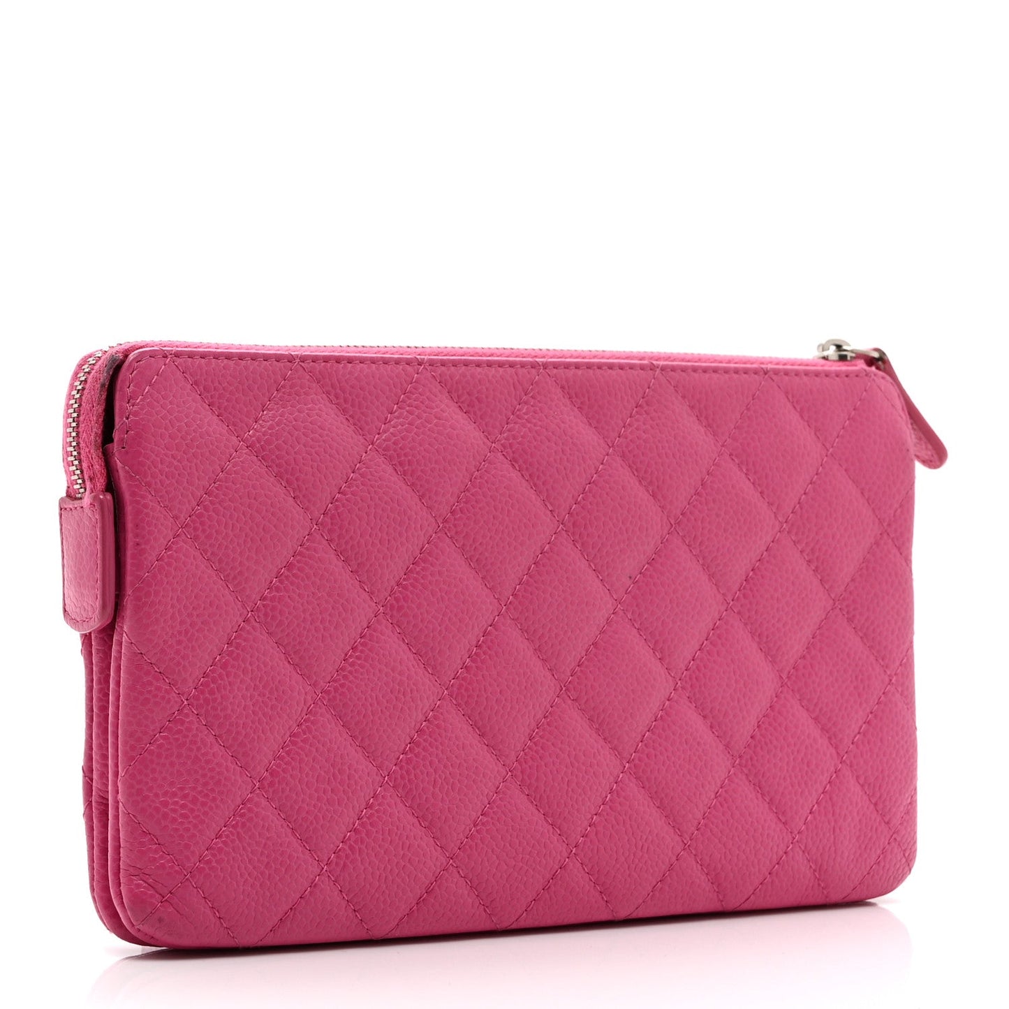 Caviar Quilted Enamel Zipped Clutch  Pink