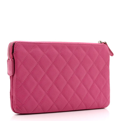 Caviar Quilted Enamel Zipped Clutch  Pink