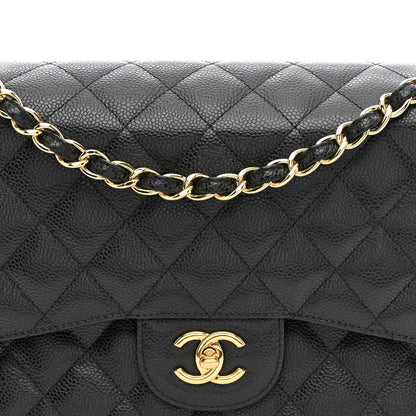 Caviar Quilted Jumbo Double Flap Black