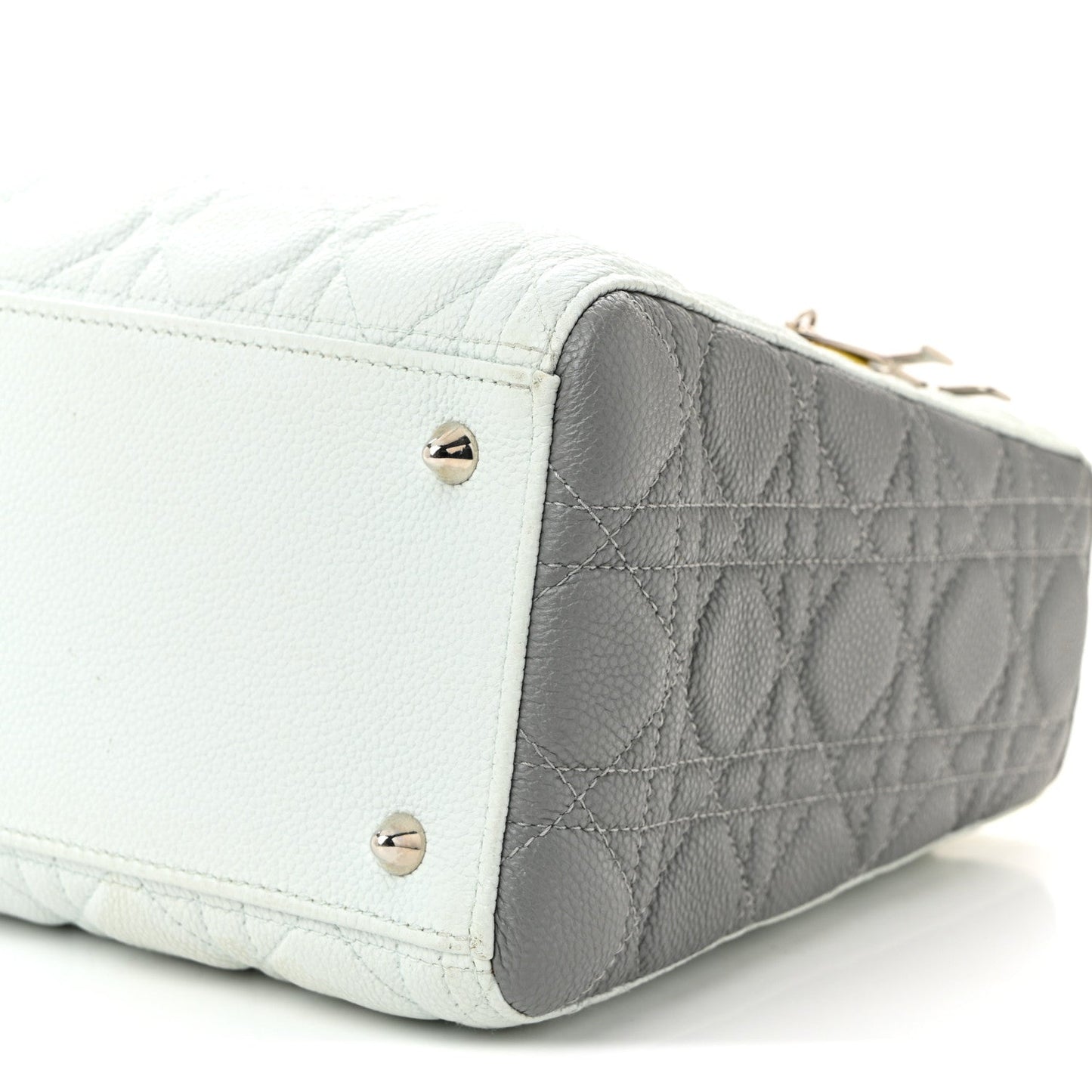 Grained Calfskin Cannage Medium Tri-Color Lady Dior Light Blue Grey Yellow
