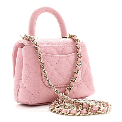 Caviar Quilted Nano Coco Handle Clutch With Chain Pink