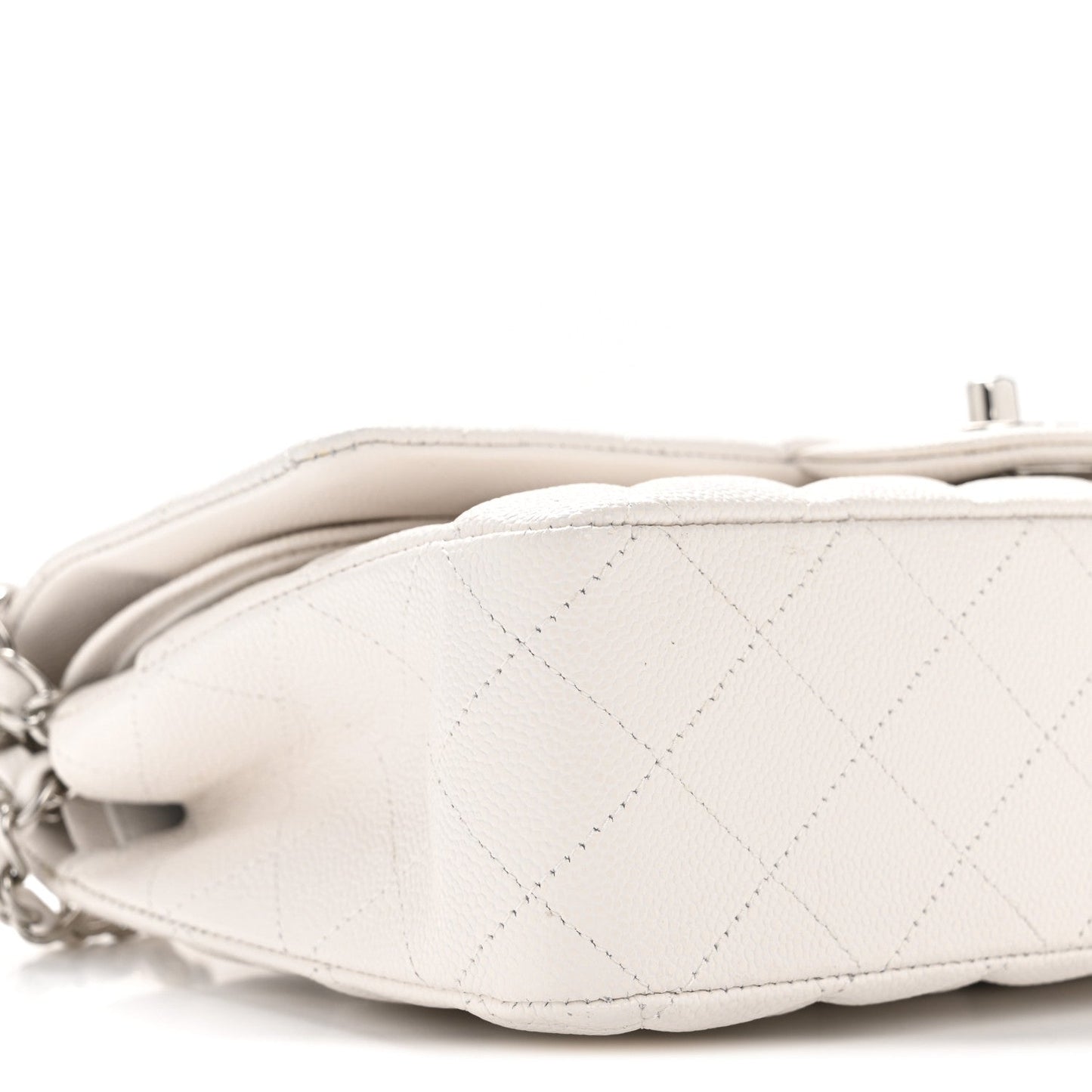 Caviar Quilted Medium Double Flap White