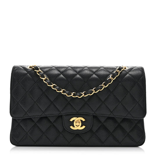 Caviar Quilted Medium Double Flap Black