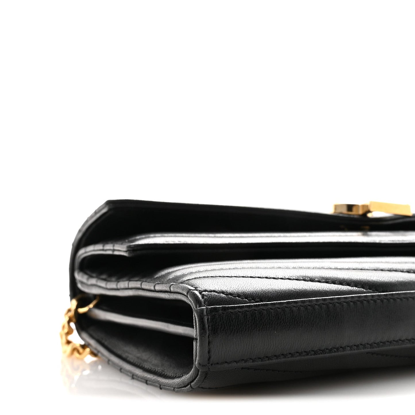 Lambskin Matelasse Chevron Monogram Sulpice Chain Wallet Black