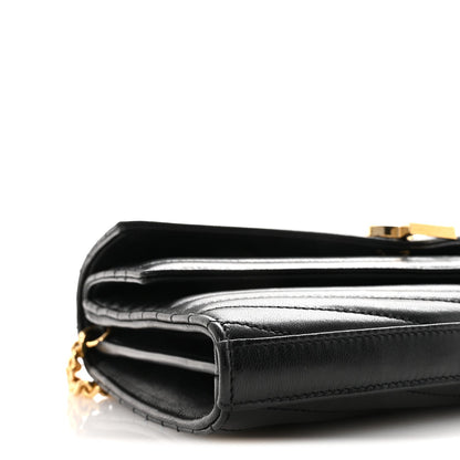 Lambskin Matelasse Chevron Monogram Sulpice Chain Wallet Black