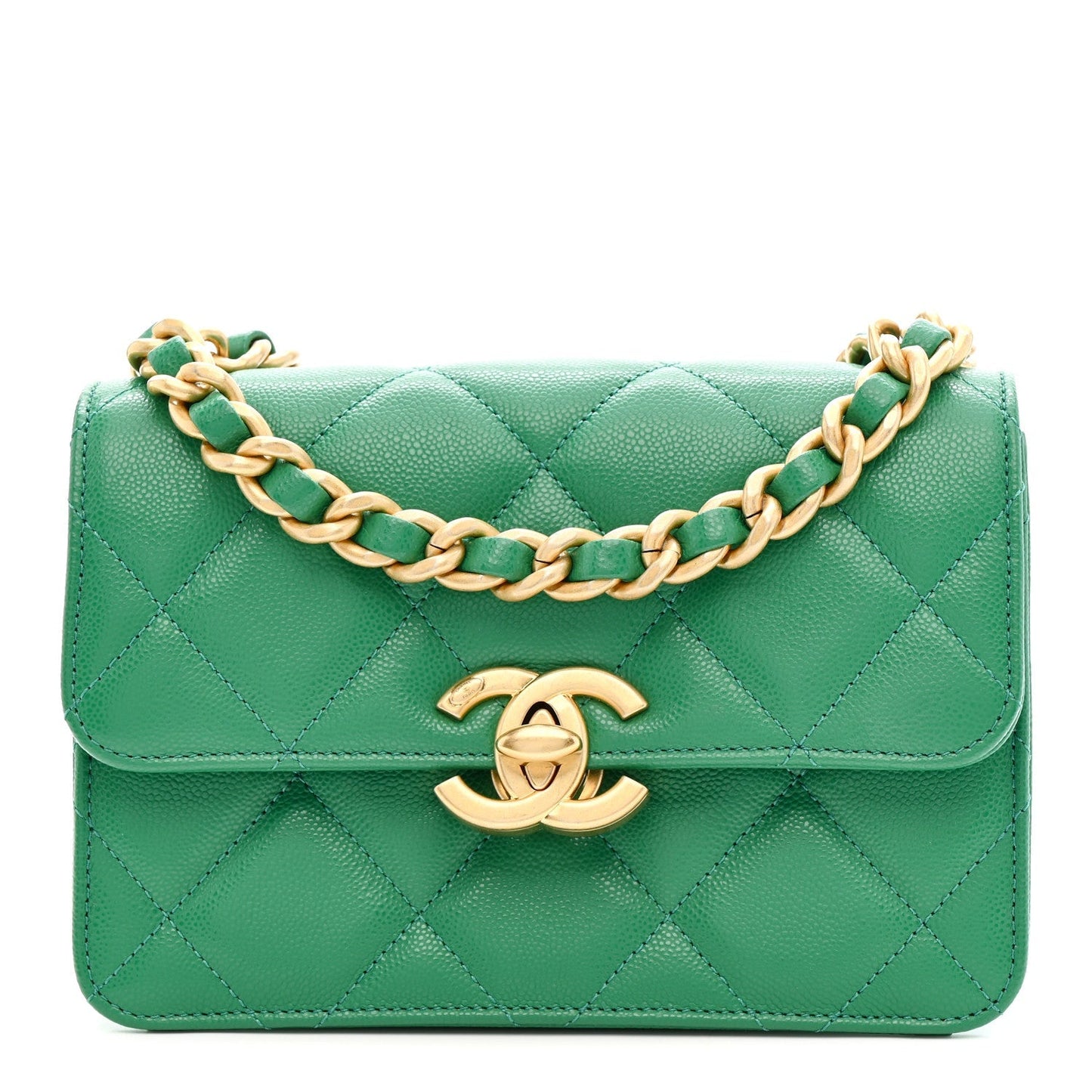 Caviar Quilted Mini CC Flap Green