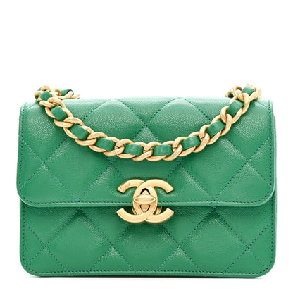 Caviar Quilted Mini CC Flap Green