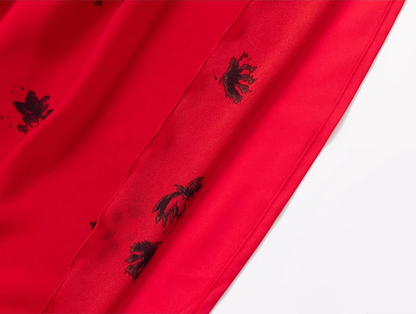 2025 Summer New Red Sexy V-neck Wood Ear Edge Floral Sleeveless Holiday Dress R0905