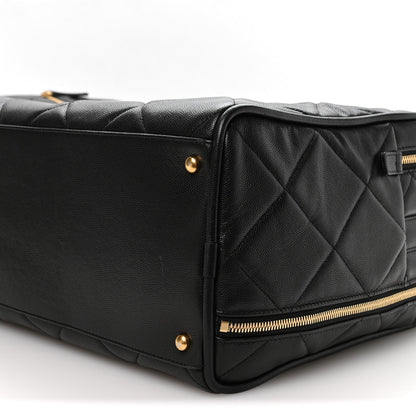 Shiny Grained Calfskin Quilted Large Travel Bowling Bag Black