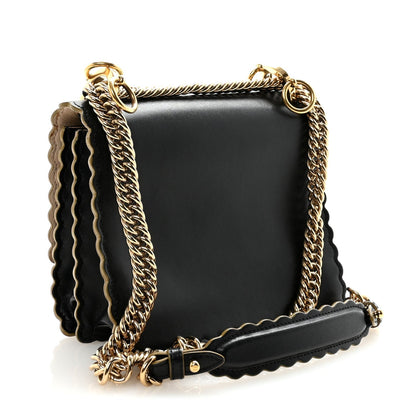 Vitello Liberty Scalloped Studded Small Kan I Shoulder Bag Black