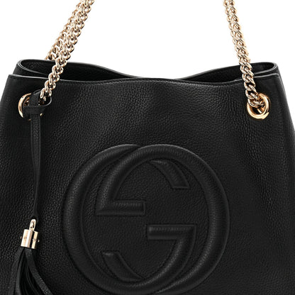 Pebbled Calfskin Medium Soho Chain Shoulder Bag Black