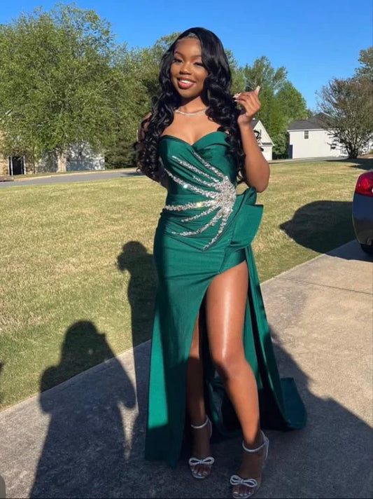 omberprom Elegant Green Mermaid Prom Dress Beaded Long Evening Gown Formal Wear Dresses