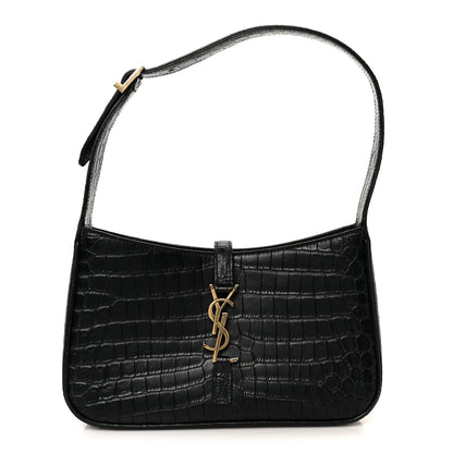 Calfskin Crocodile Embossed Le 5 A 7 Hobo Black