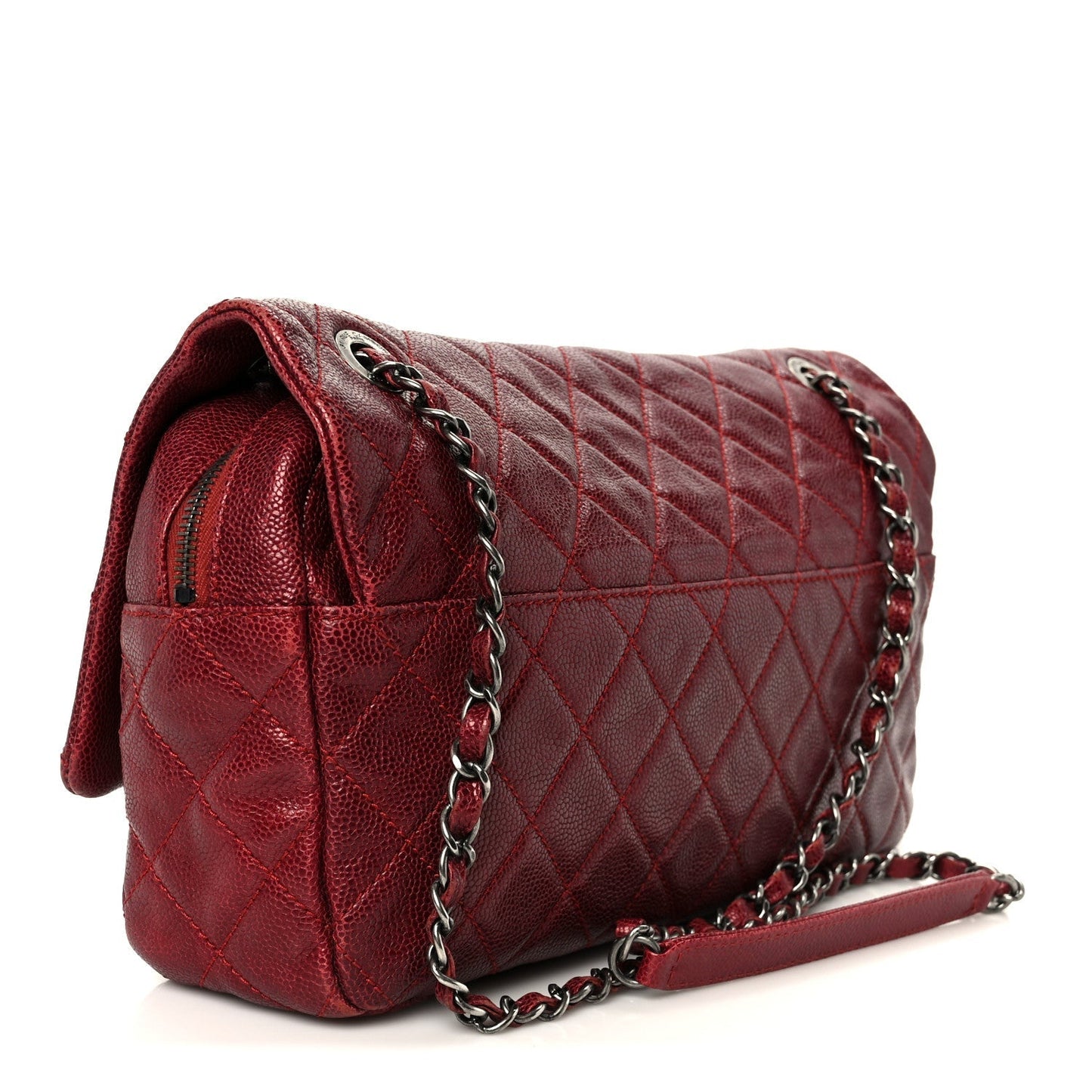 Iridescent Caviar Quilted Large Chic Flap Red