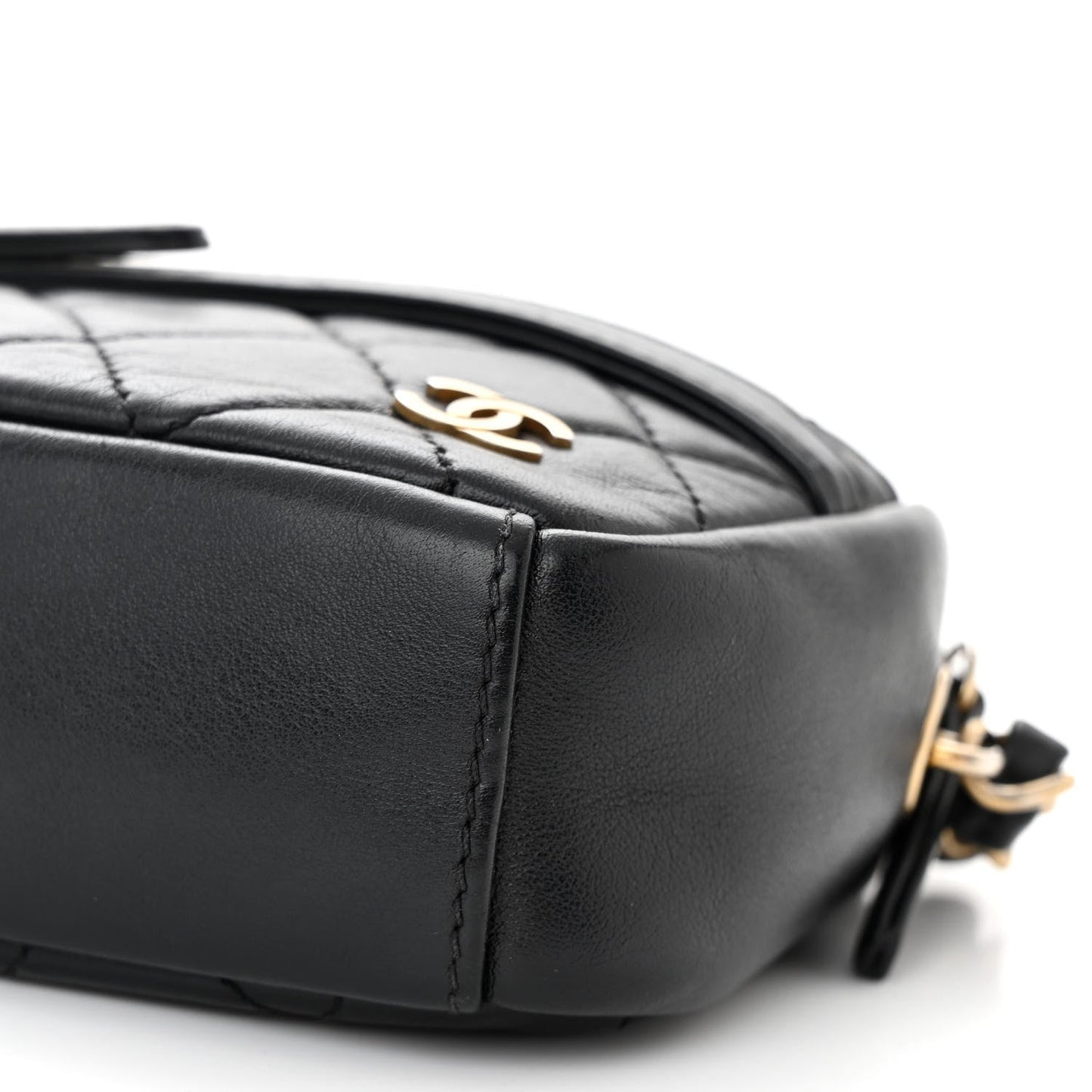 Lambskin Quilted Small Buckle Camera Case Bag Black