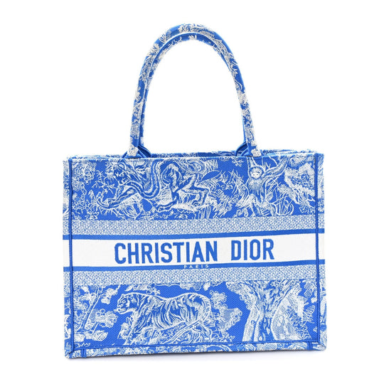 Canvas Embroidered Medium Dioriviera Toile De Jouy Book Tote Fluorescent Blue
