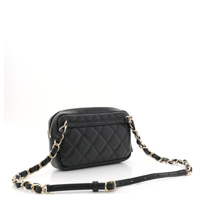 Lambskin Quilted Waist Bag Black