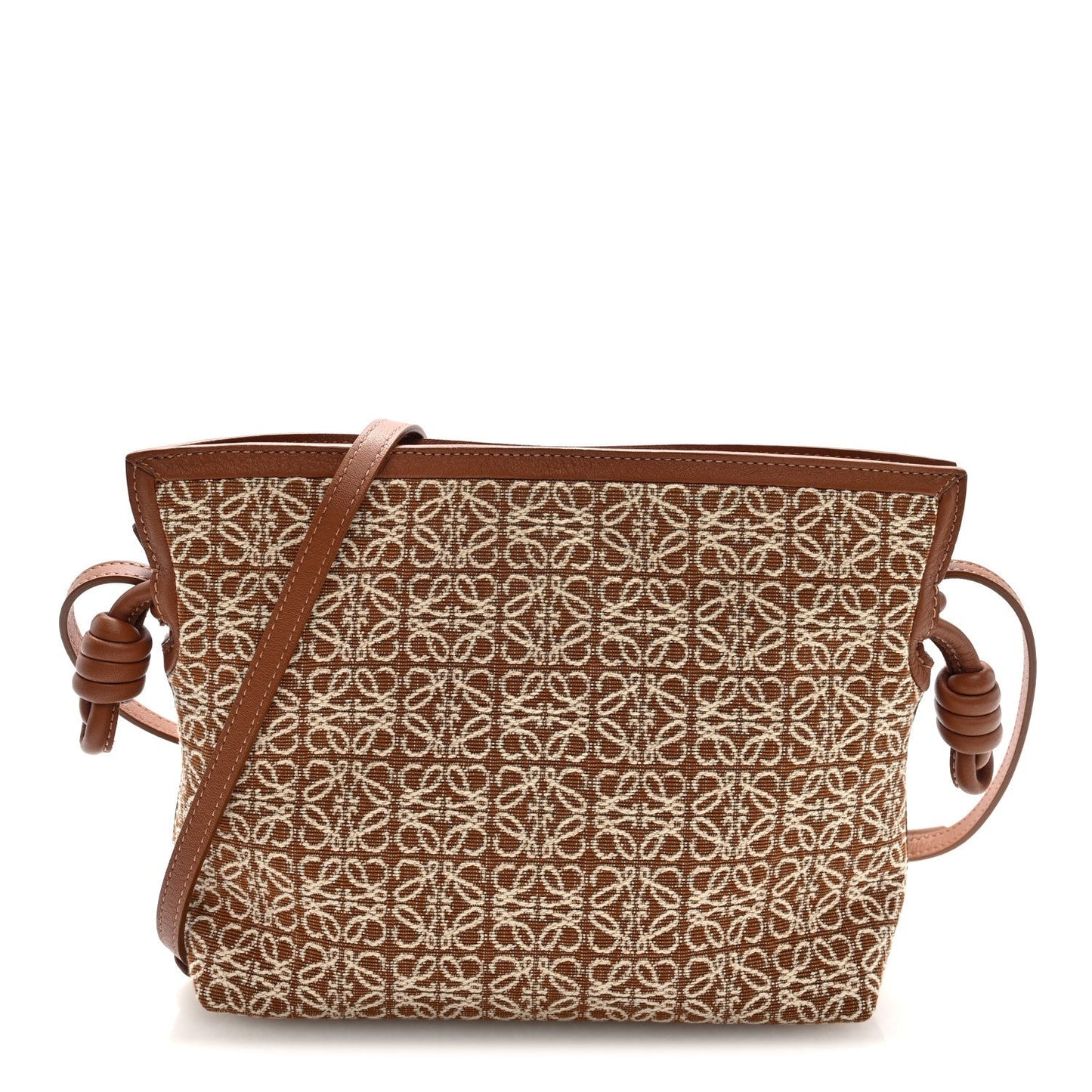 Jacquard Anagram Calfskin Mini Flamenco Knot Clutch Tan Pecan