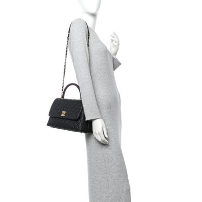 Caviar Lizard Quilted Small Coco Handle Flap Black