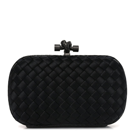Satin Intreccio Impero Ayers Knot Clutch Black