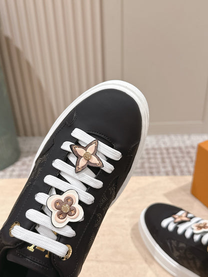 LV 1AICMB Time Out Sneaker Black Perforated Mahina Mongram Leather 555678