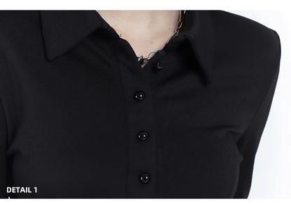 New Fashion Design POLO Style Women Black Long-sleeved Dress TP2937