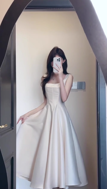 French style high-grade satin suspender dress with a unique and beautiful waist birthday dress R0469
