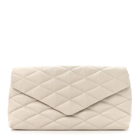 Lambskin Quilted Sade Puffer Envelope Clutch Crema Soft
