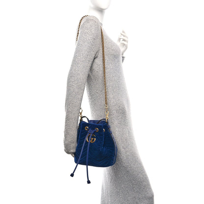 Velvet Matelasse GG Marmont Bucket Bag Cobalt Blue