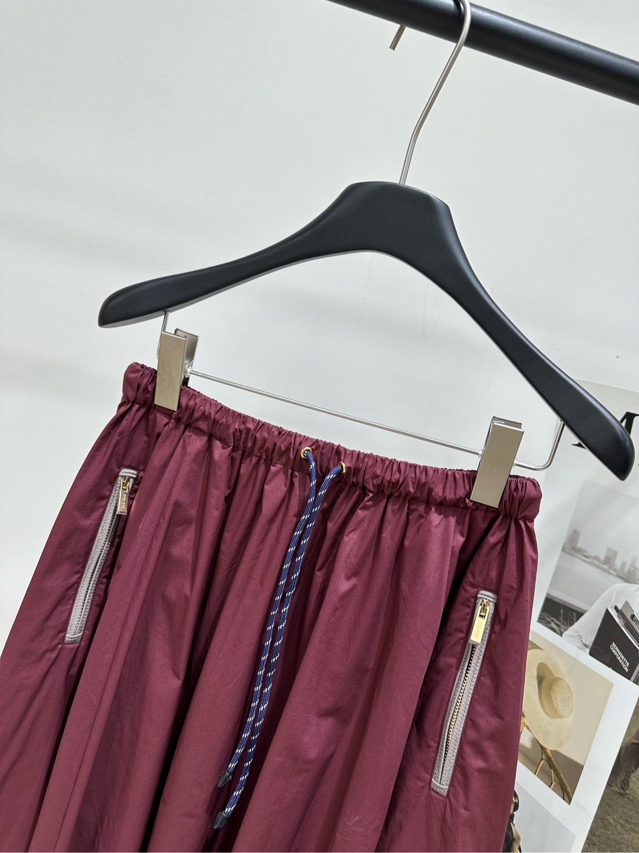 Miu Long Skirt Burgundy Windproof Fabric 349732