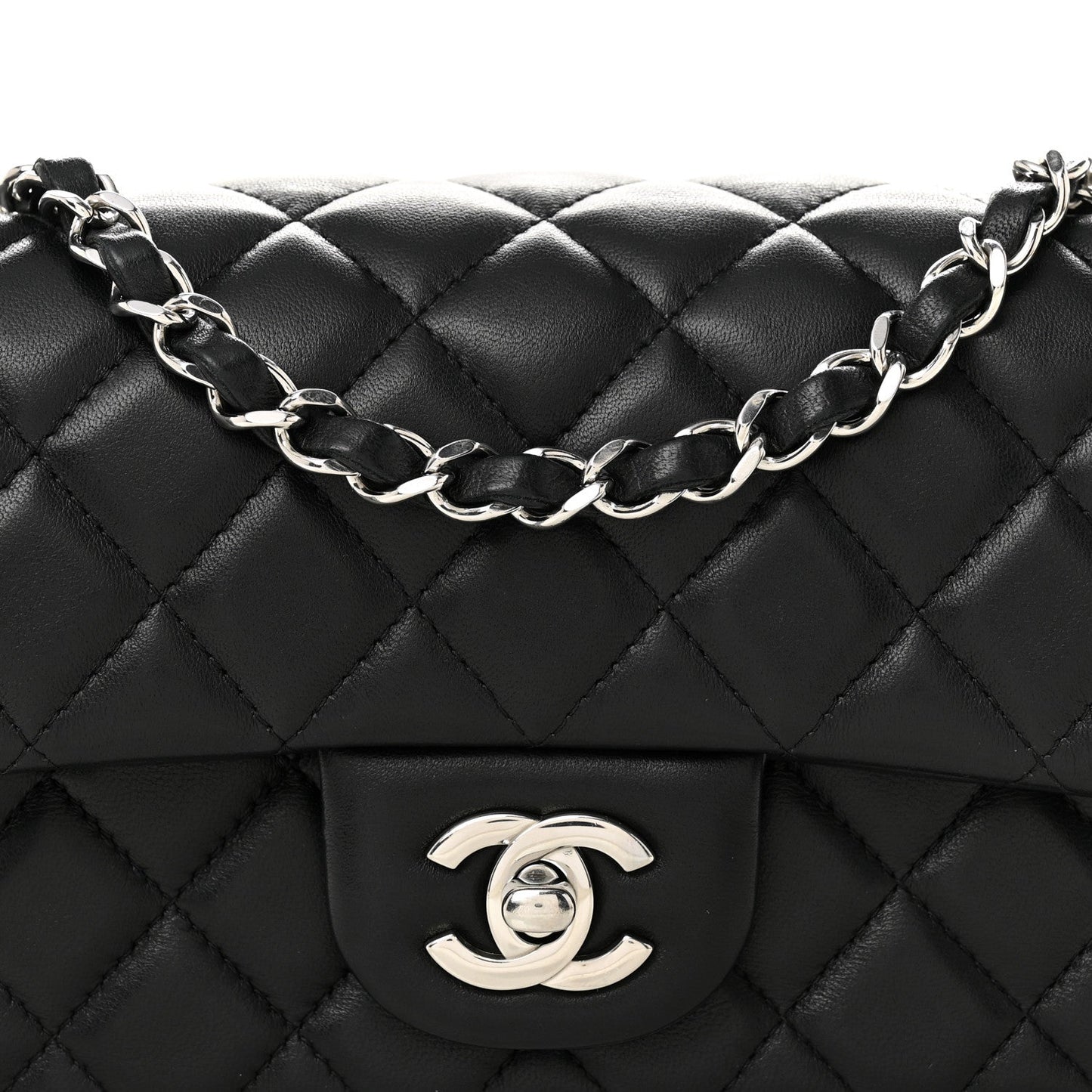 Lambskin Quilted Mini Rectangular Flap Black