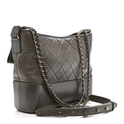 Aged Calfskin Quilted Medium Gabrielle Hobo Grey