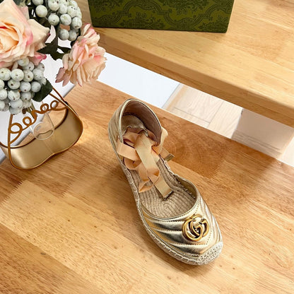 GG  Crochet platform Espadrilles Rose Tan Leather