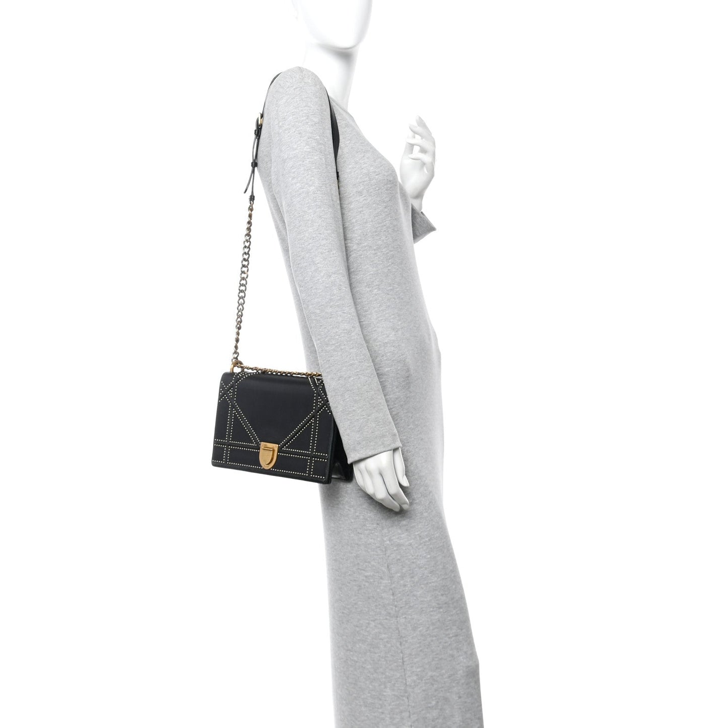 Lambskin Studded Medium Diorama Flap Bag Black