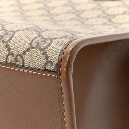 GG Supreme Monogram Azalea Calfskin Small Retro Interlocking G Tote Bag Beige Ebony Brown Sugar