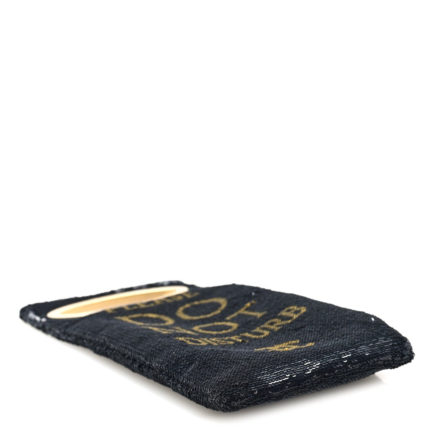 Sequin Do Not Disturb Minaudiere Clutch Black Gold