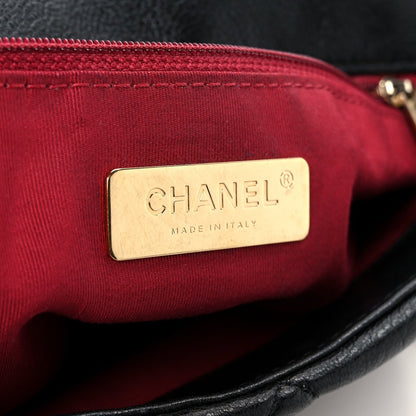 Shiny Goatskin Quilted Large Chanel 19 Flap Black