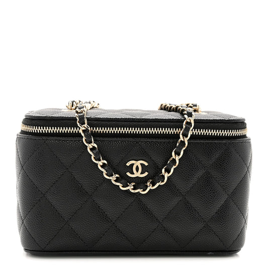 Caviar Quilted Small Vanity Case With Chain Black