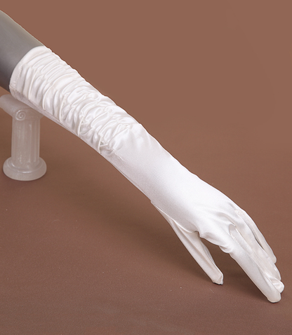 Bridal Gloves Satin Mid-Length Lace-Up Satin Back Elastic Satin Wedding Dress Beige Gloves     S6261