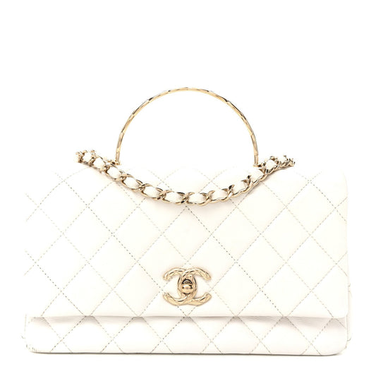 Caviar Quilted Small Top Handle Flap With Chain White
